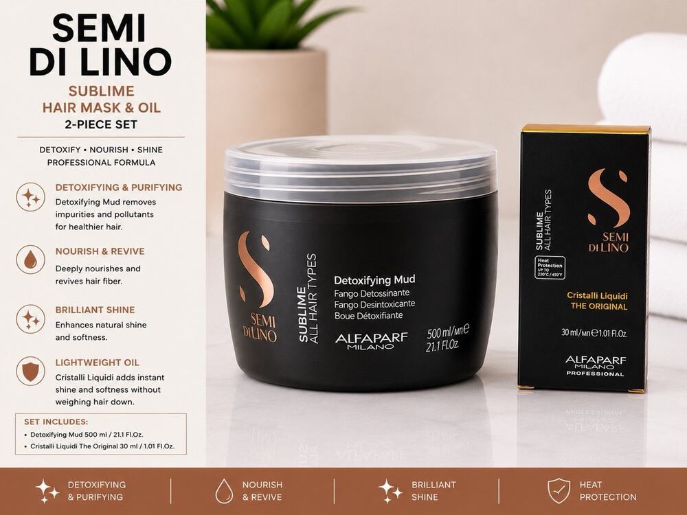 Alfaparf Semi Di Lino Detoxifying Mud 21.1 Fl Oz + Cristalli Oil 1.01 Oz